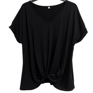 Unbranded Women’s Plus Size 2XL Black V-Neck Twist Front Short Sleeve Top